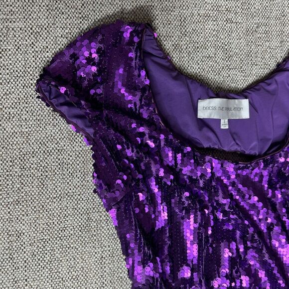 Dress The Population Sequined Mini Dress Purple Color Back Cutout Stretch Size S - Picture 4 of 9
